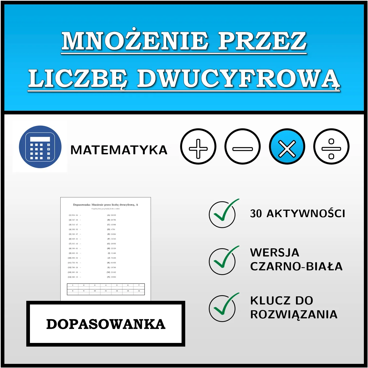 Dopasowanka: Mnożenie przez liczbę dwucyfrową