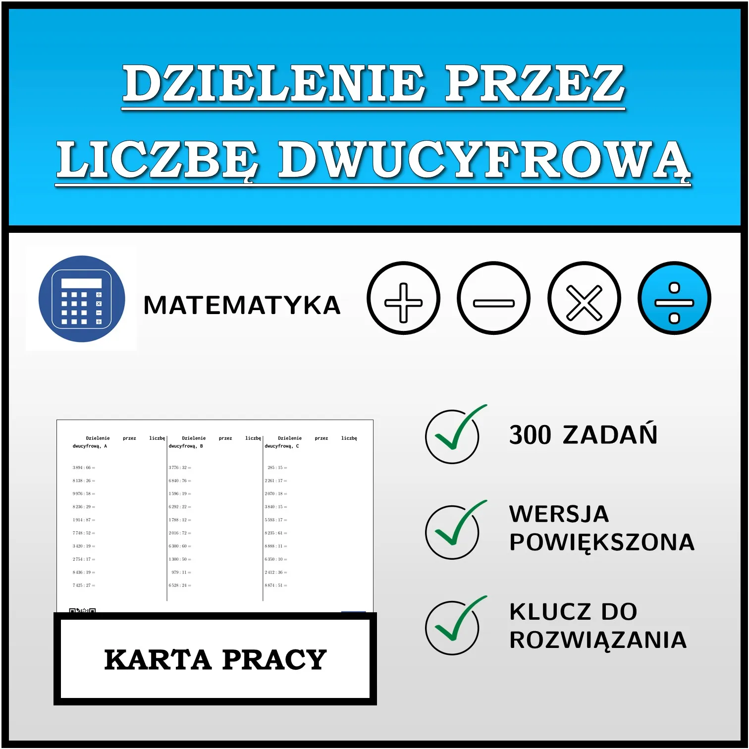 Karta pracy: Dzielenie przez liczbę dwucyfrową