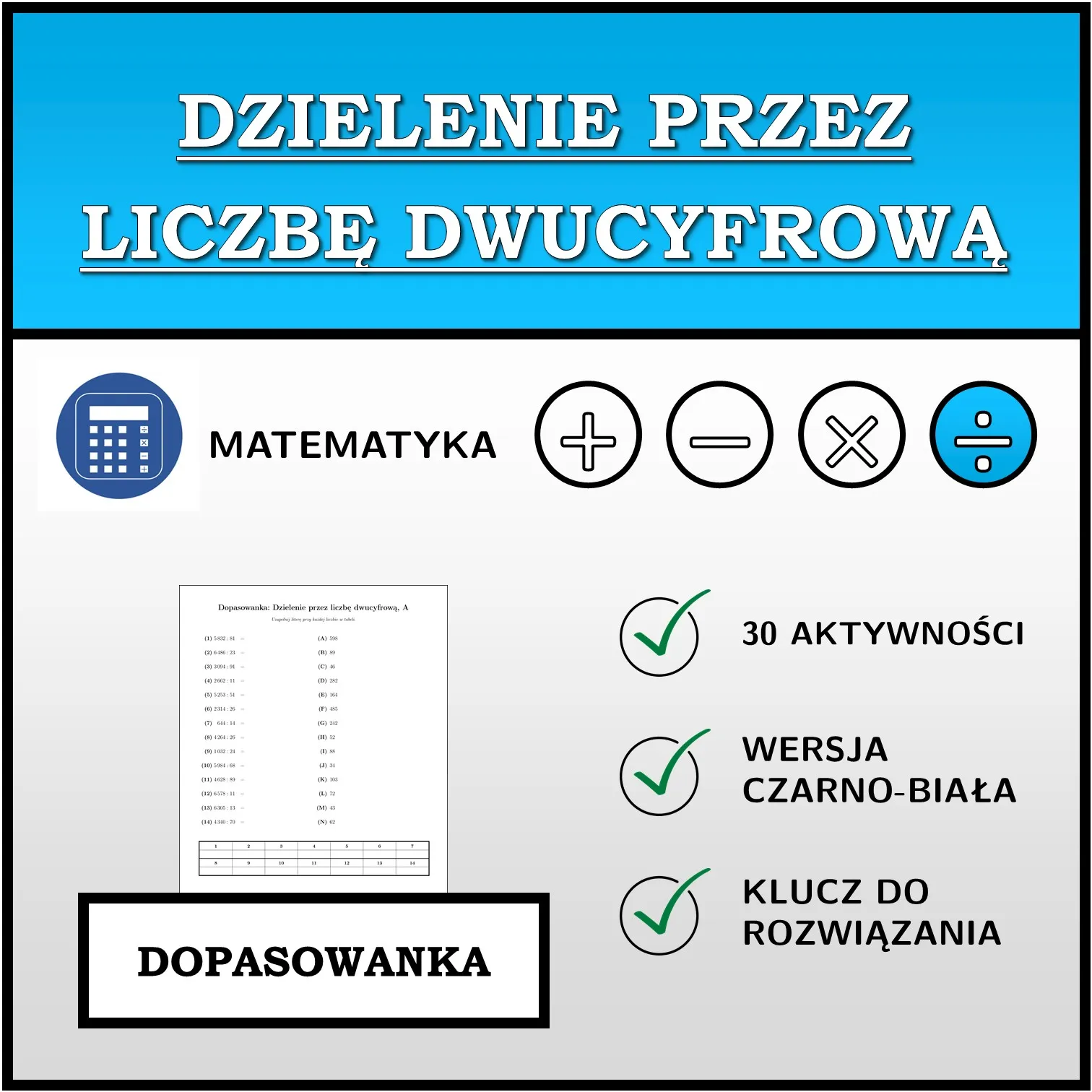 Dopasowanka: Dzielenie przez liczbę dwucyfrową