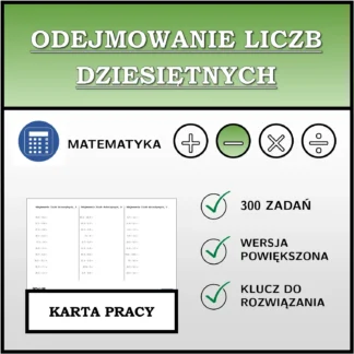 Karta pracy: Odejmowanie liczb dziesiętnych