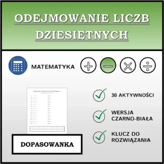 Dopasowanka: Odejmowanie liczb dziesiętnych