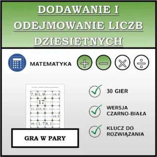 Gra w pary: Dodawanie i odejmowanie liczb dziesiętnych