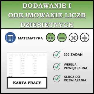 Karta pracy: Dodawanie i odejmowanie liczb dziesiętnych