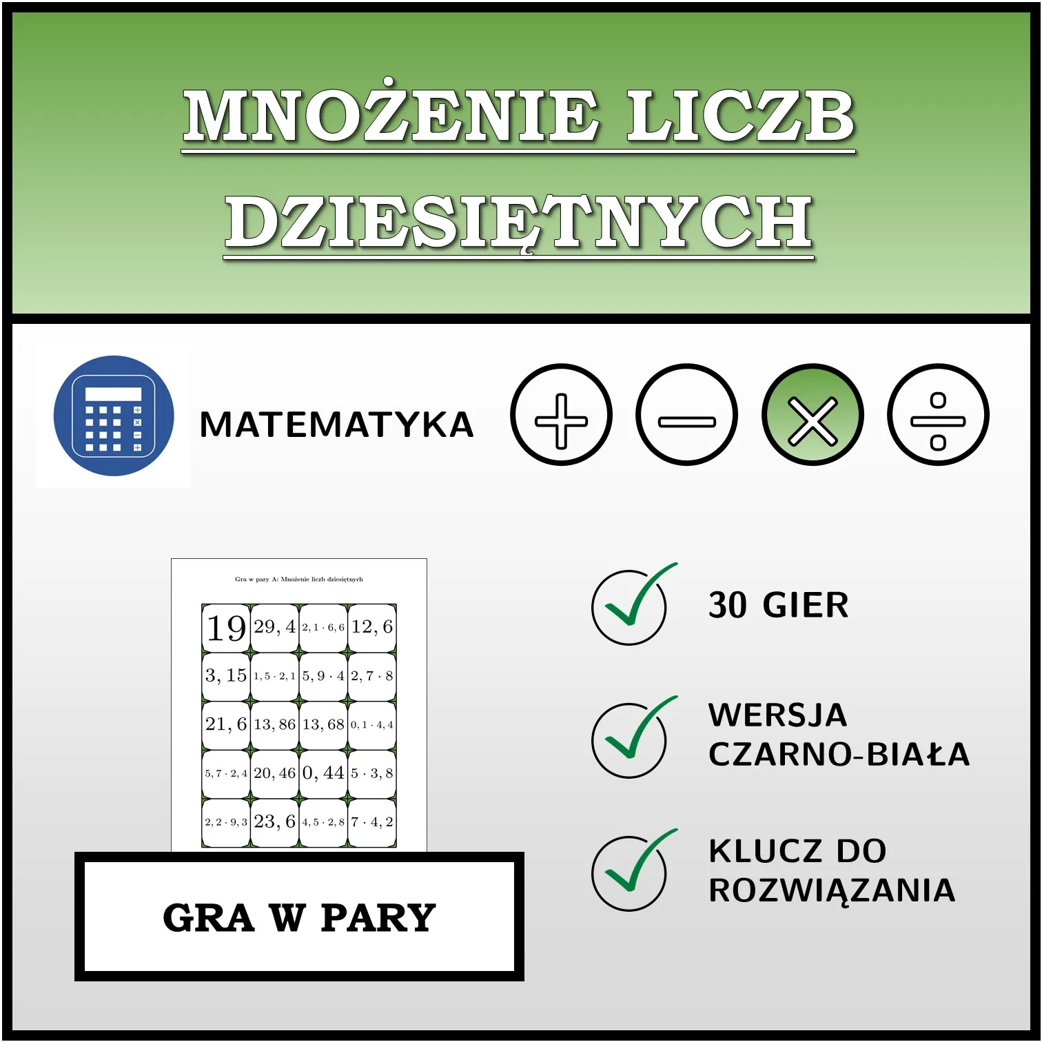 Gra w pary: Mnożenie liczb dziesiętnych