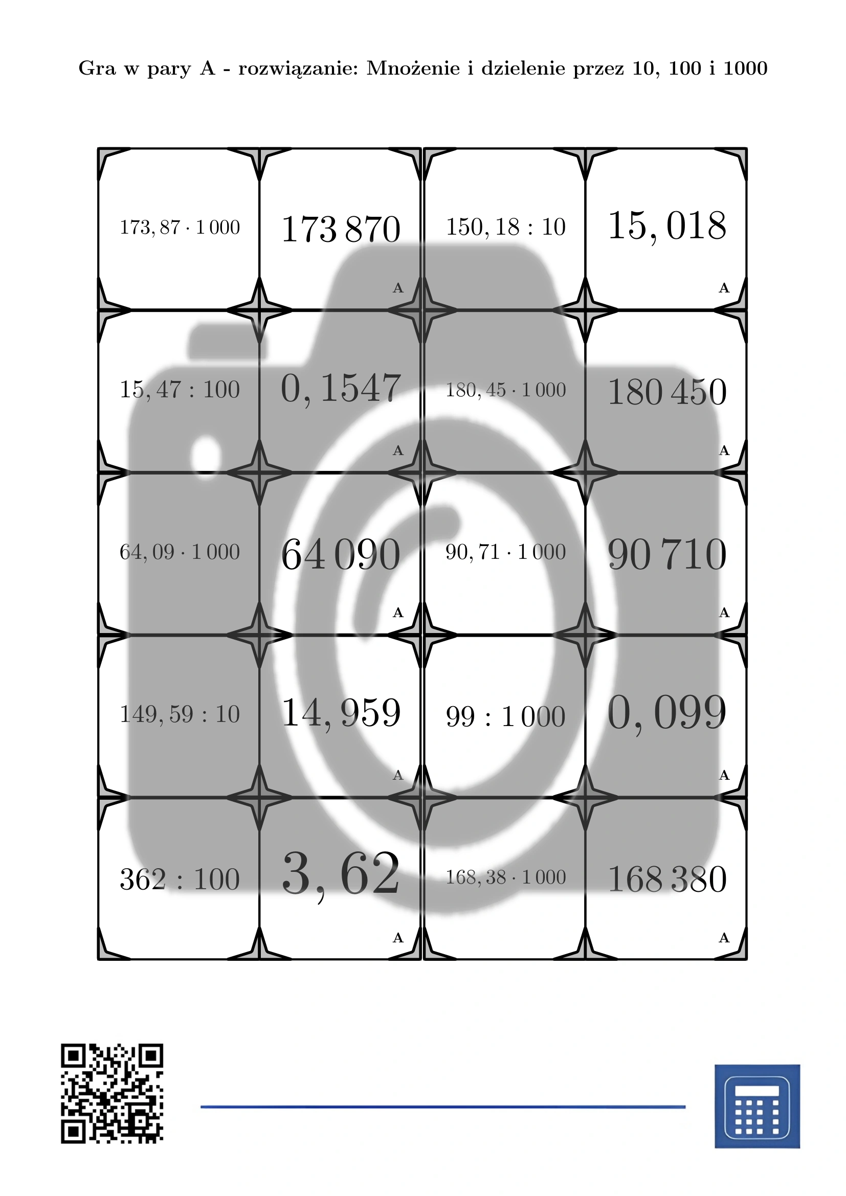 Gra w pary: Mnożenie i dzielenie przez 10, 100 i 1000 - obrazek 4