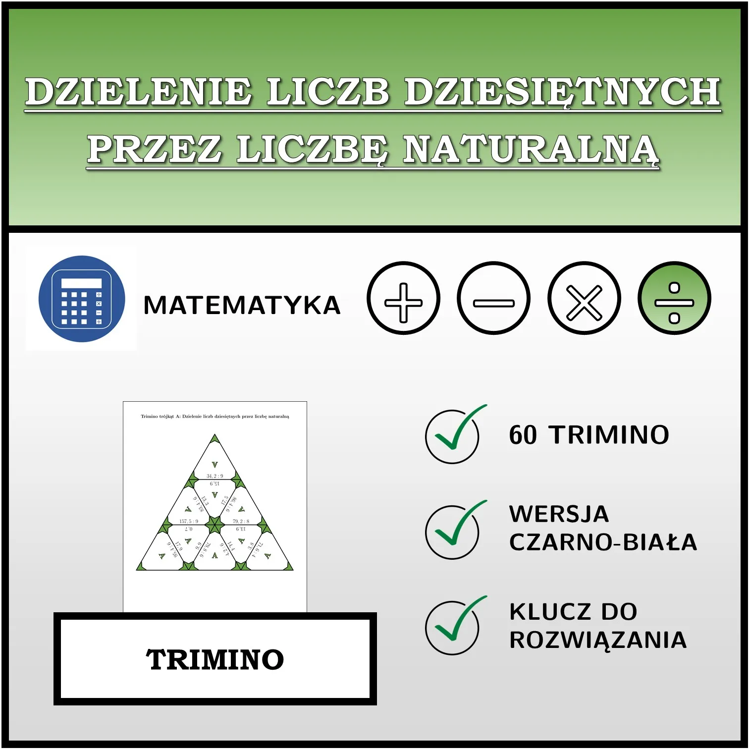 Trimino: Dzielenie liczb dziesiętnych przez liczbę naturalną