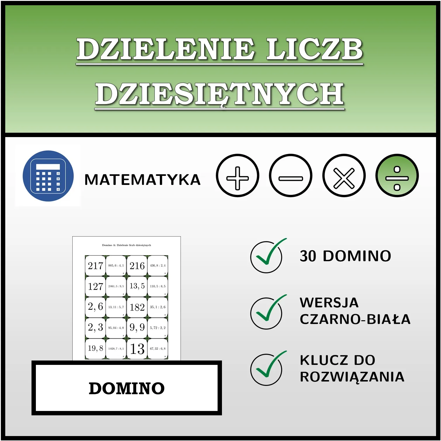 Domino: Dzielenie liczb dziesiętnych