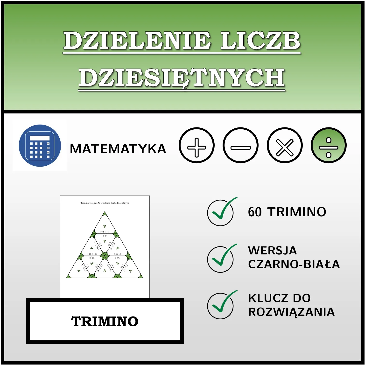 Trimino: Dzielenie liczb dziesiętnych