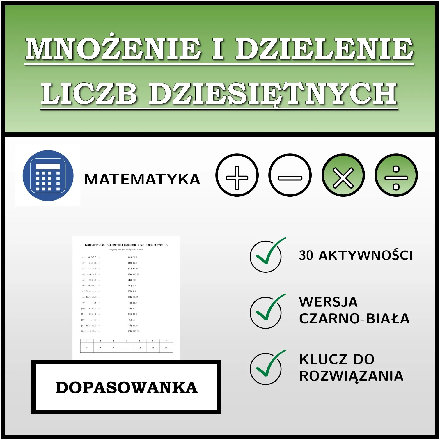 Dopasowanka: Mnożenie i dzielenie liczb dziesiętnych