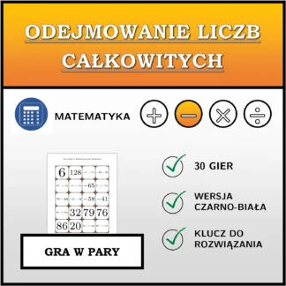Gra w pary: Odejmowanie liczb całkowitych