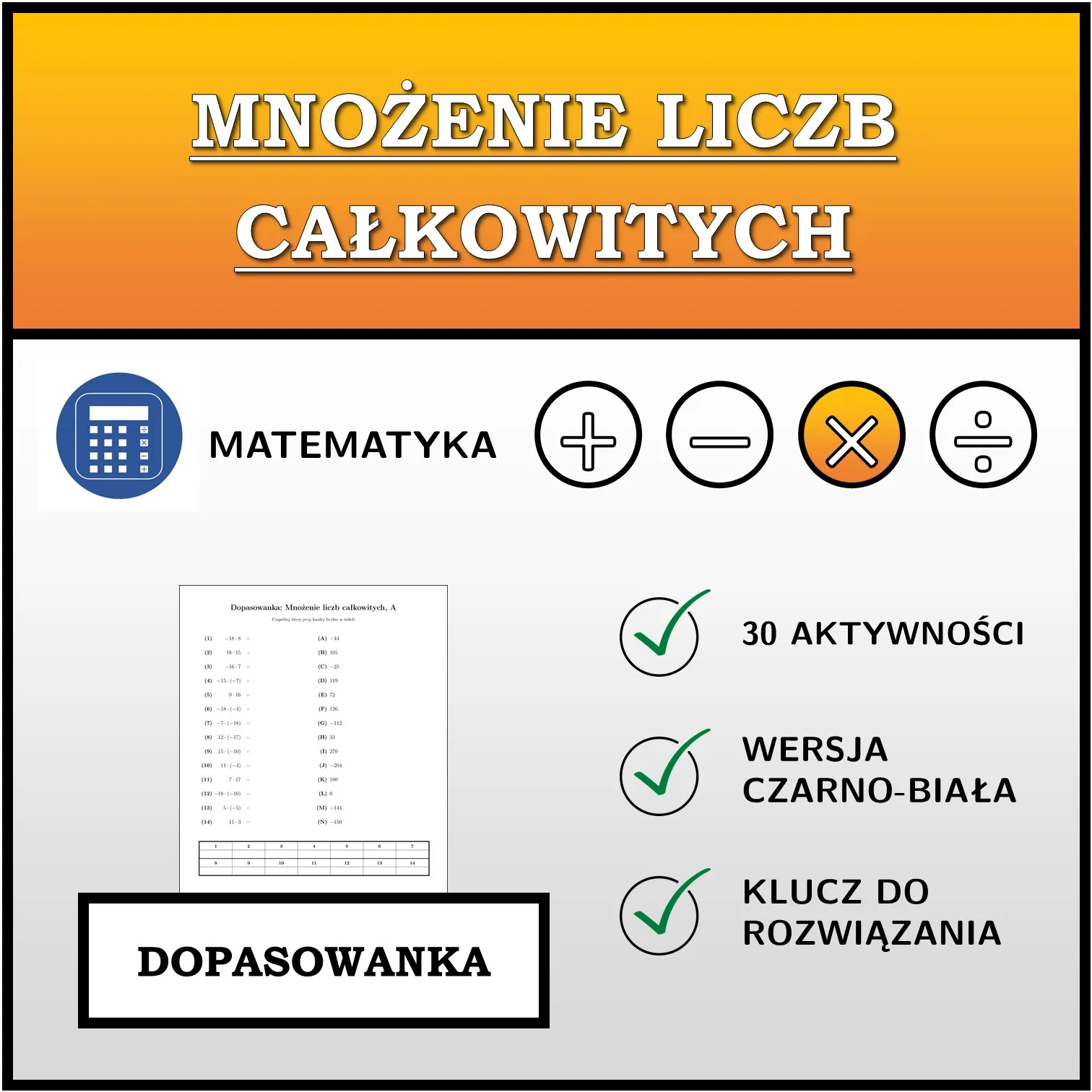 Dopasowanka: Mnożenie liczb całkowitych
