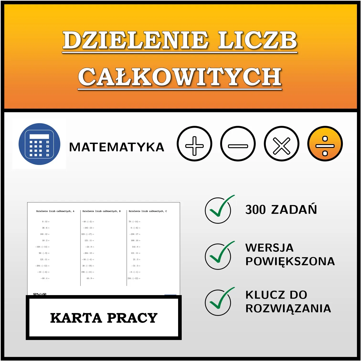 Karta pracy: Dzielenie liczb całkowitych