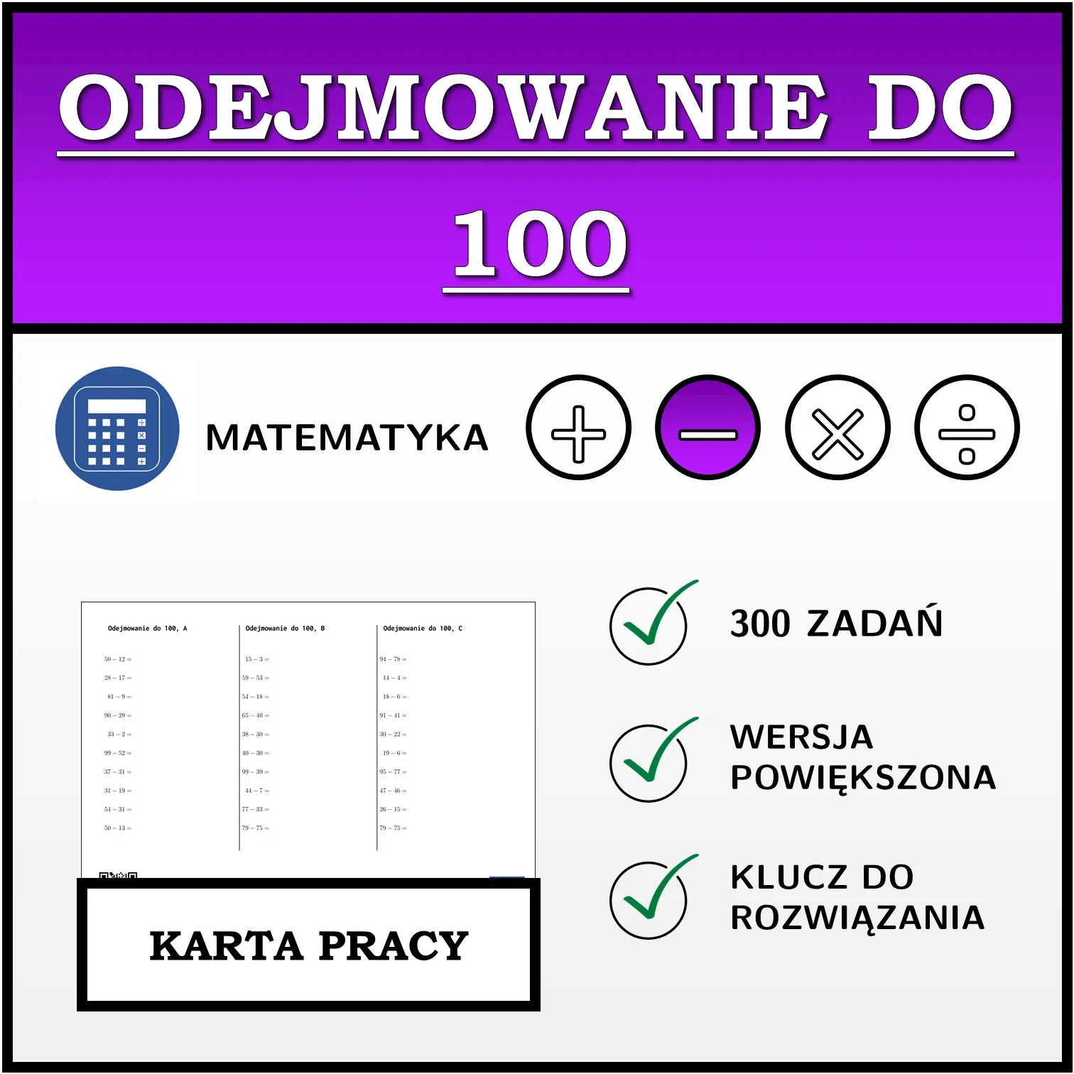 Karta pracy: Odejmowanie do 100