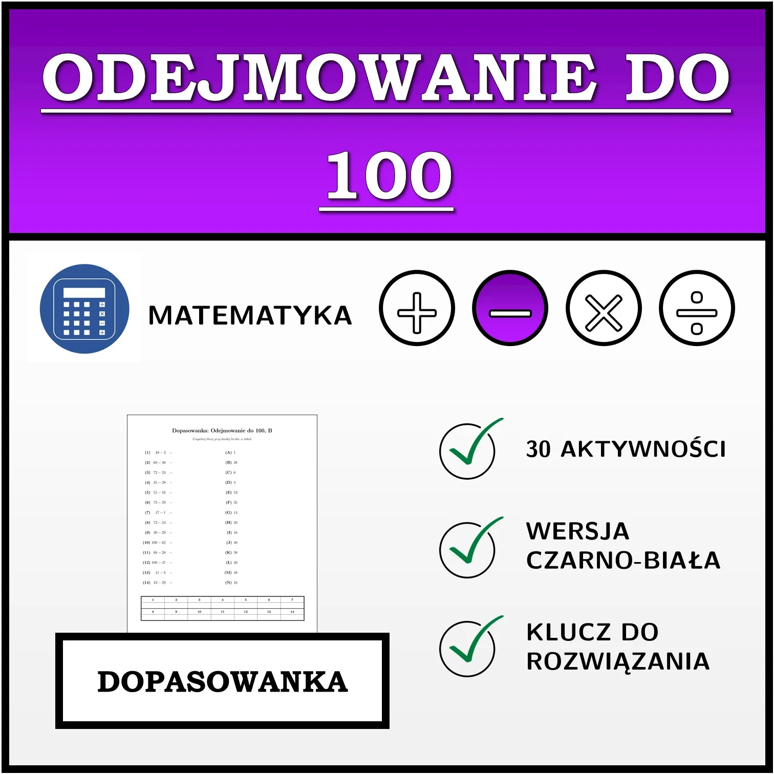 Dopasowanka: Odejmowanie do 100