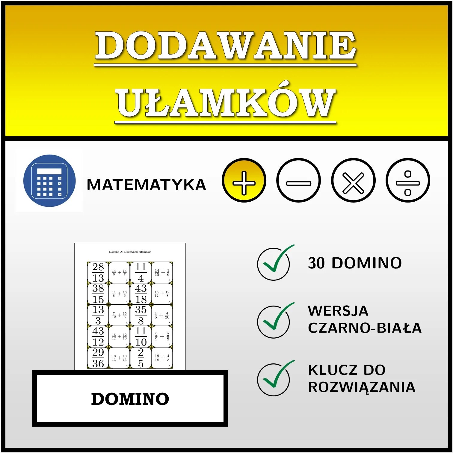 Domino: Dodawanie ułamków