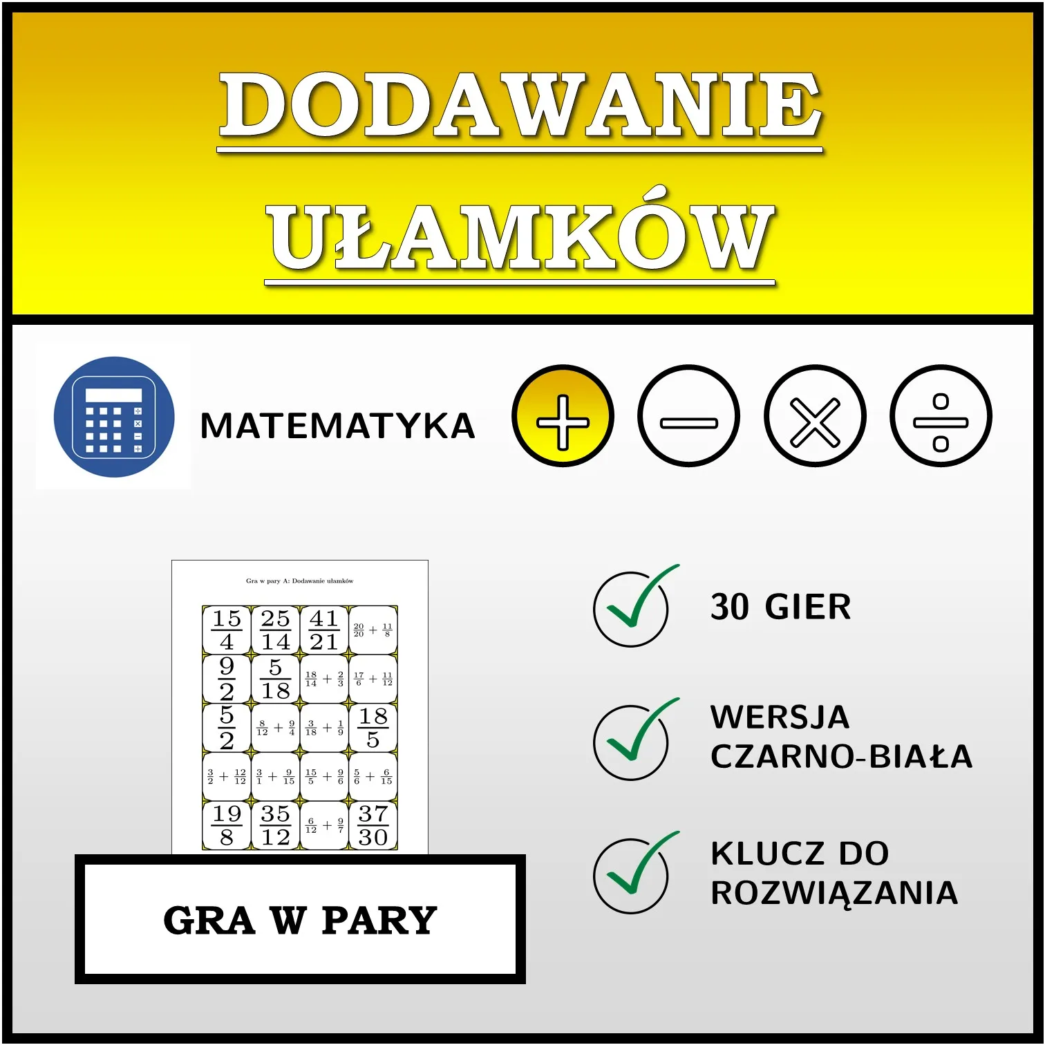Gra w pary: Dodawanie ułamków