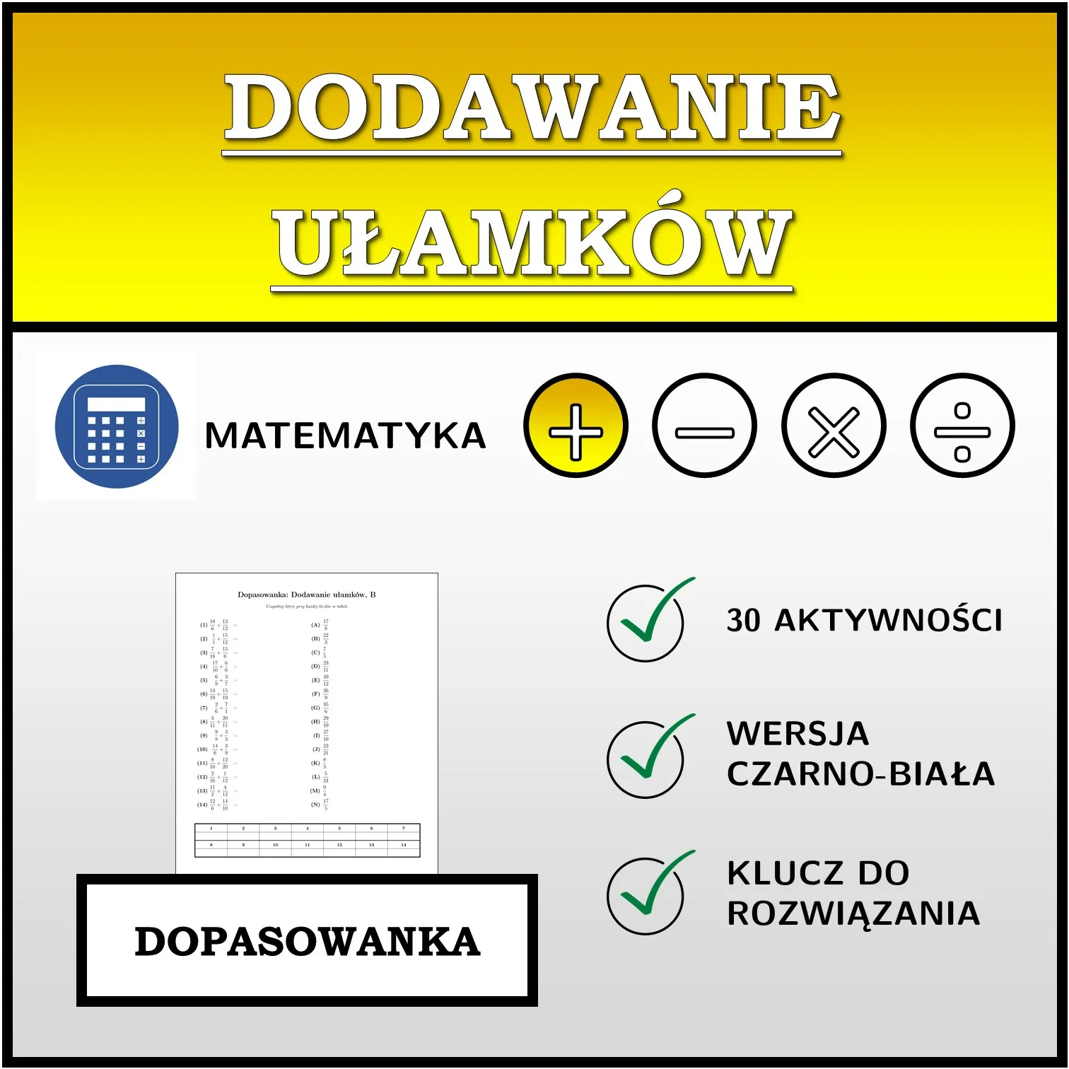 Dopasowanka: Dodawanie ułamków
