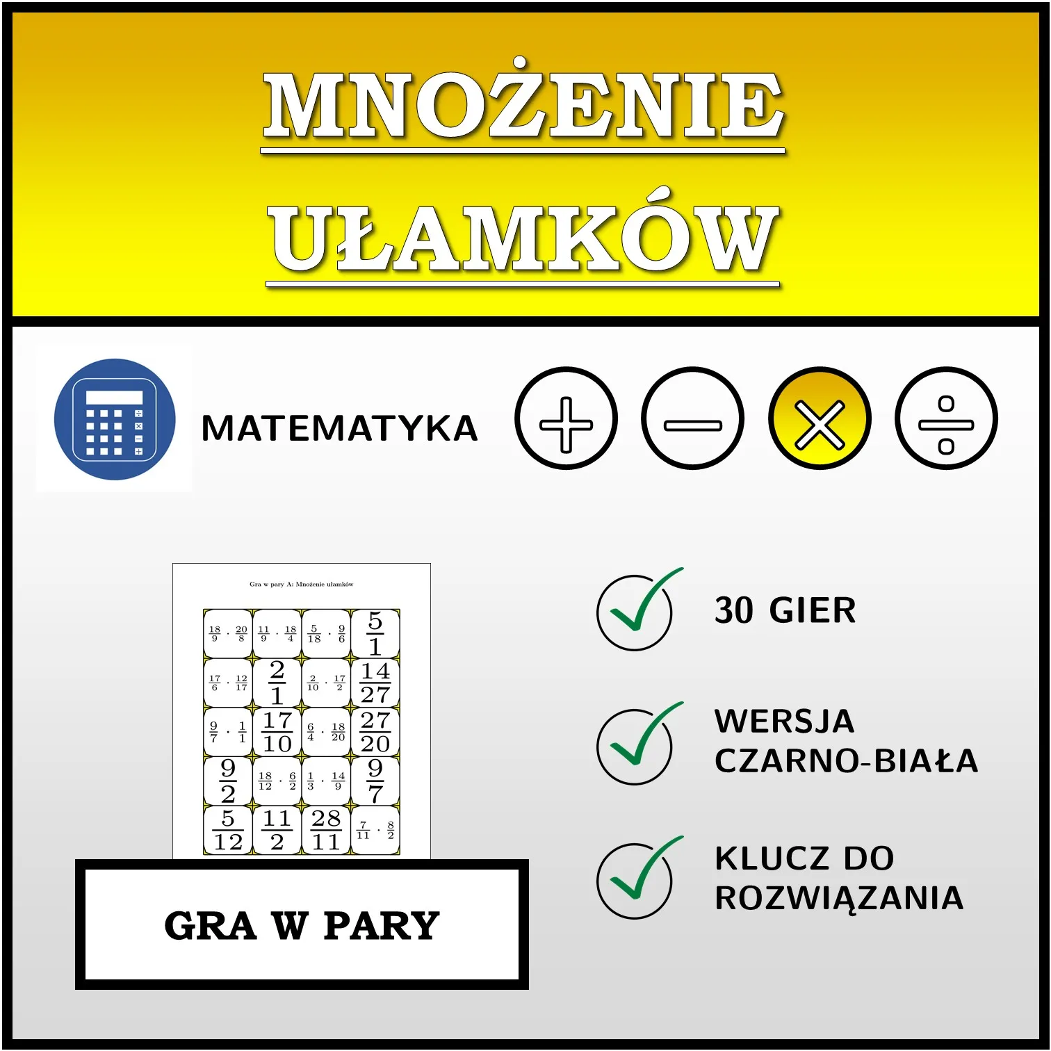 Gra w pary: Mnożenie ułamków