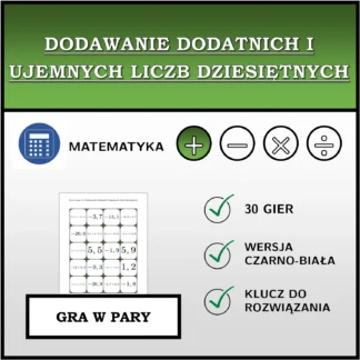 Gra w pary: Dodawanie dodatnich i ujemnych liczb dziesiętnych