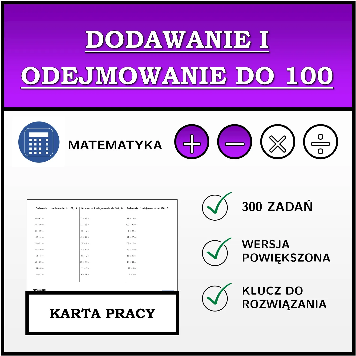 Karta pracy: Dodawanie i odejmowanie do 100
