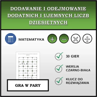 Gra w pary: Dodawanie i odejmowanie dodatnich i ujemnych liczb dziesiętnych