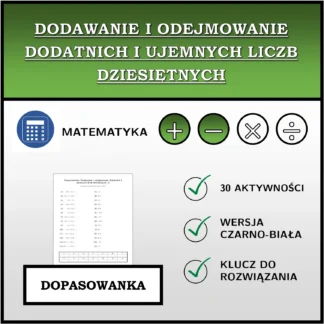 Dopasowanka: Dodawanie i odejmowanie dodatnich i ujemnych liczb dziesiętnych