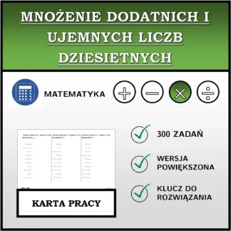 Karta pracy: Mnożenie dodatnich i ujemnych liczb dziesiętnych