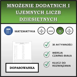 Dopasowanka: Mnożenie dodatnich i ujemnych liczb dziesiętnych