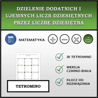 Tetromino: Dzielenie dodatnich i ujemnych liczb dziesiętnych przez liczbę dziesiętną