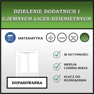 Dopasowanka: Dzielenie dodatnich i ujemnych liczb dziesiętnych