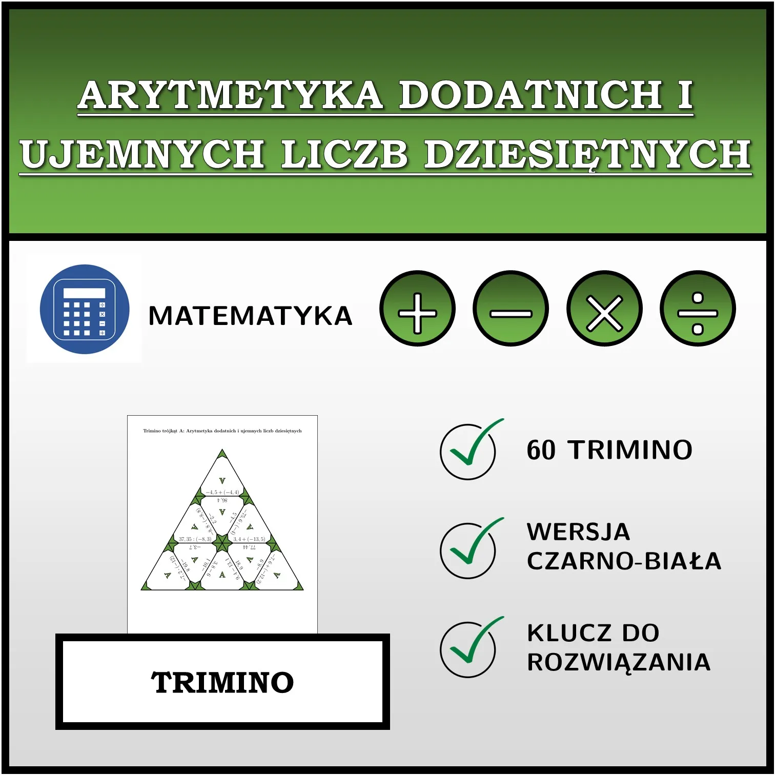 Trimino: Arytmetyka dodatnich i ujemnych liczb dziesiętnych