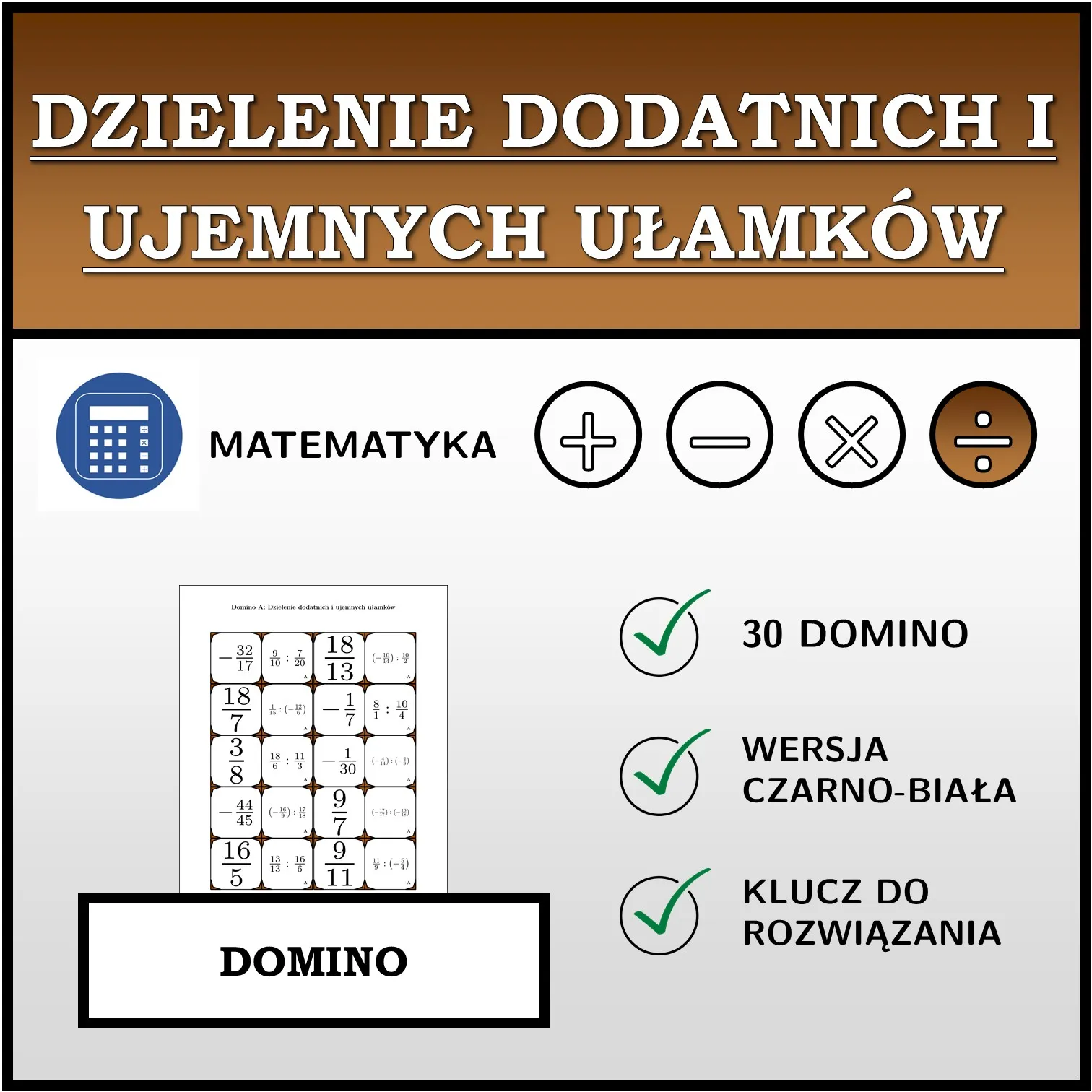 Domino: Dzielenie dodatnich i ujemnych ułamków