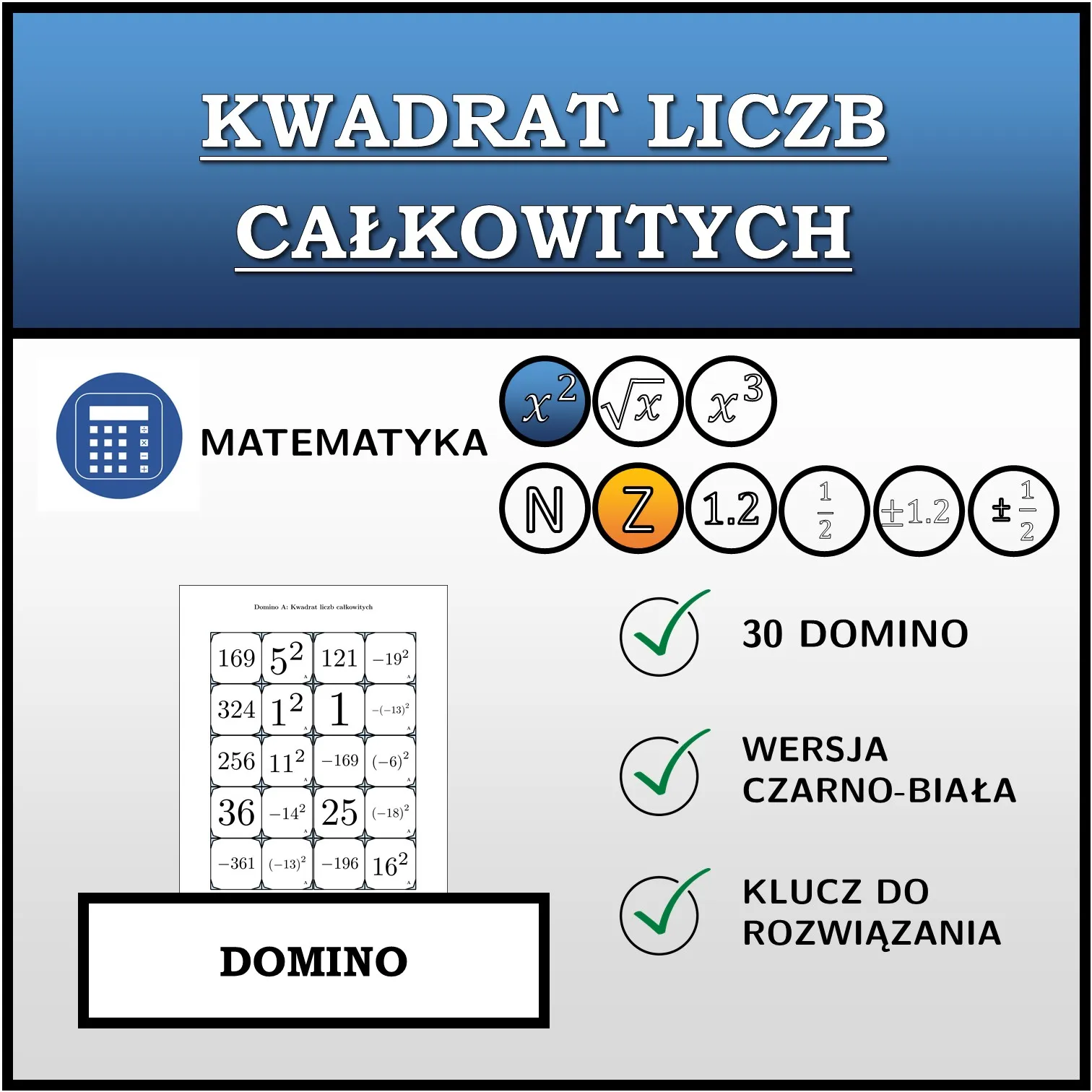 Domino: Kwadrat liczb całkowitych