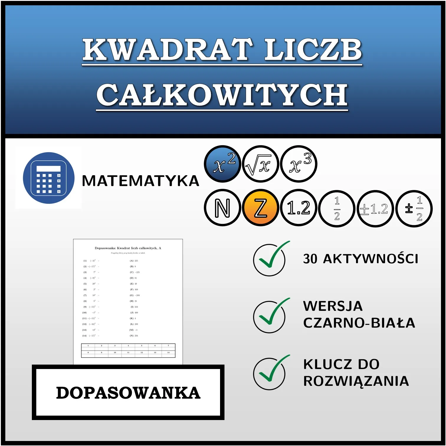 Dopasowanka: Kwadrat liczb całkowitych