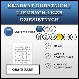 Gra w pary: Kwadrat dodatnich i ujemnych liczb dziesiętnych