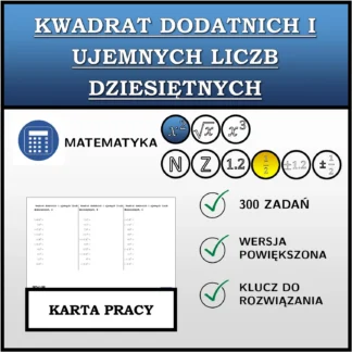Karta pracy: Kwadrat dodatnich i ujemnych liczb dziesiętnych