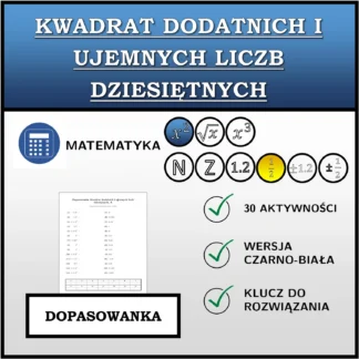 Dopasowanka: Kwadrat dodatnich i ujemnych liczb dziesiętnych