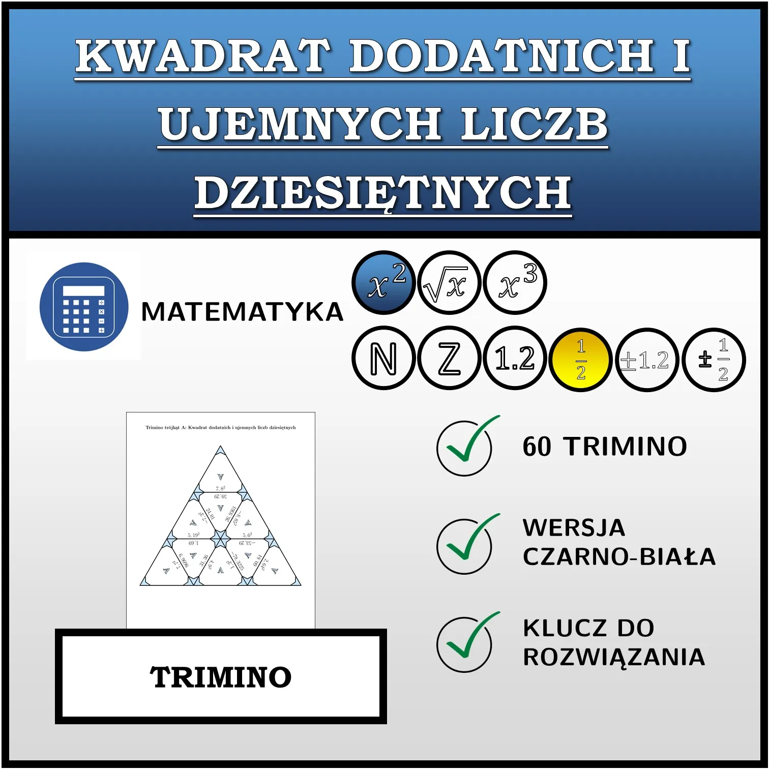 Trimino: Kwadrat dodatnich i ujemnych liczb dziesiętnych