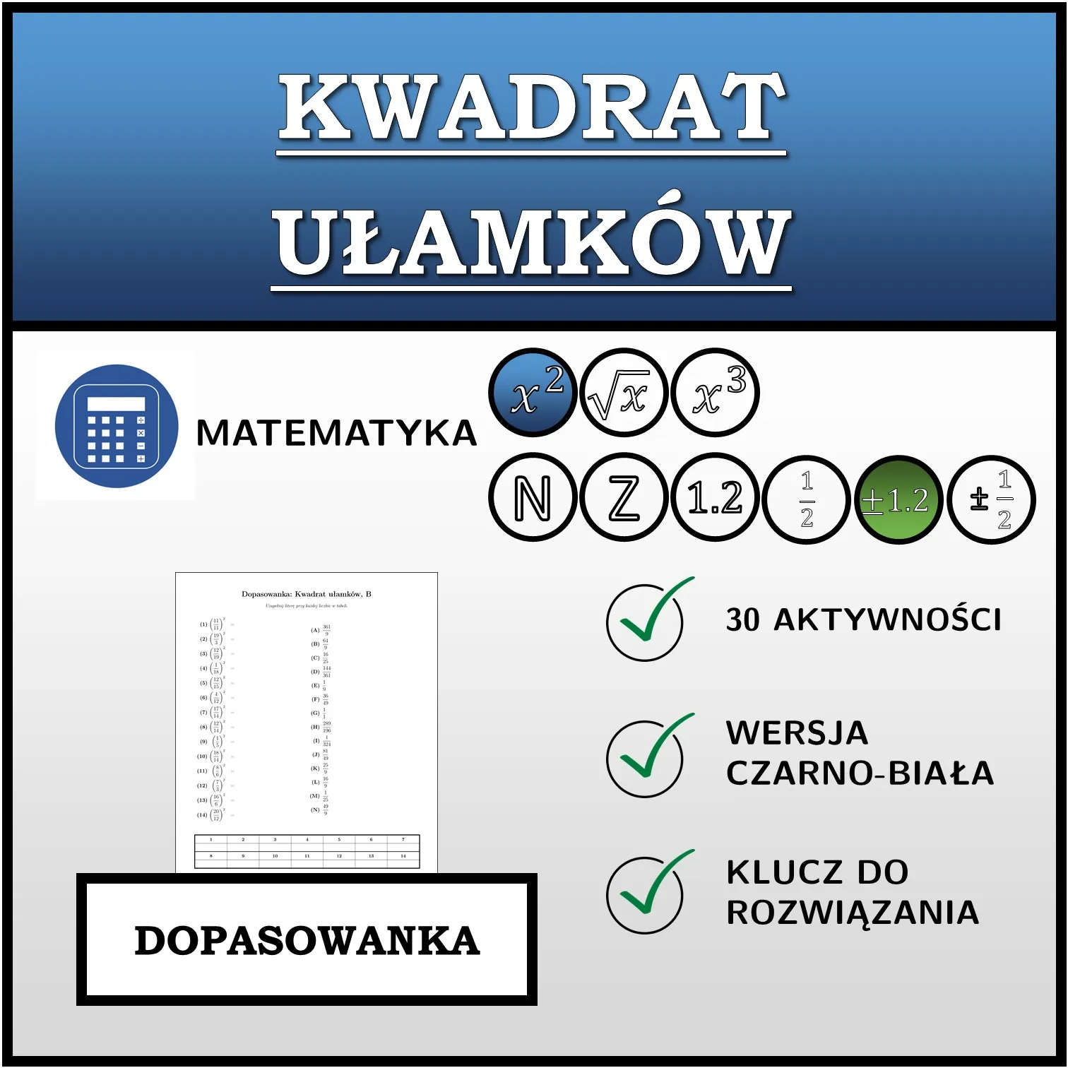 Dopasowanka: Kwadrat ułamków