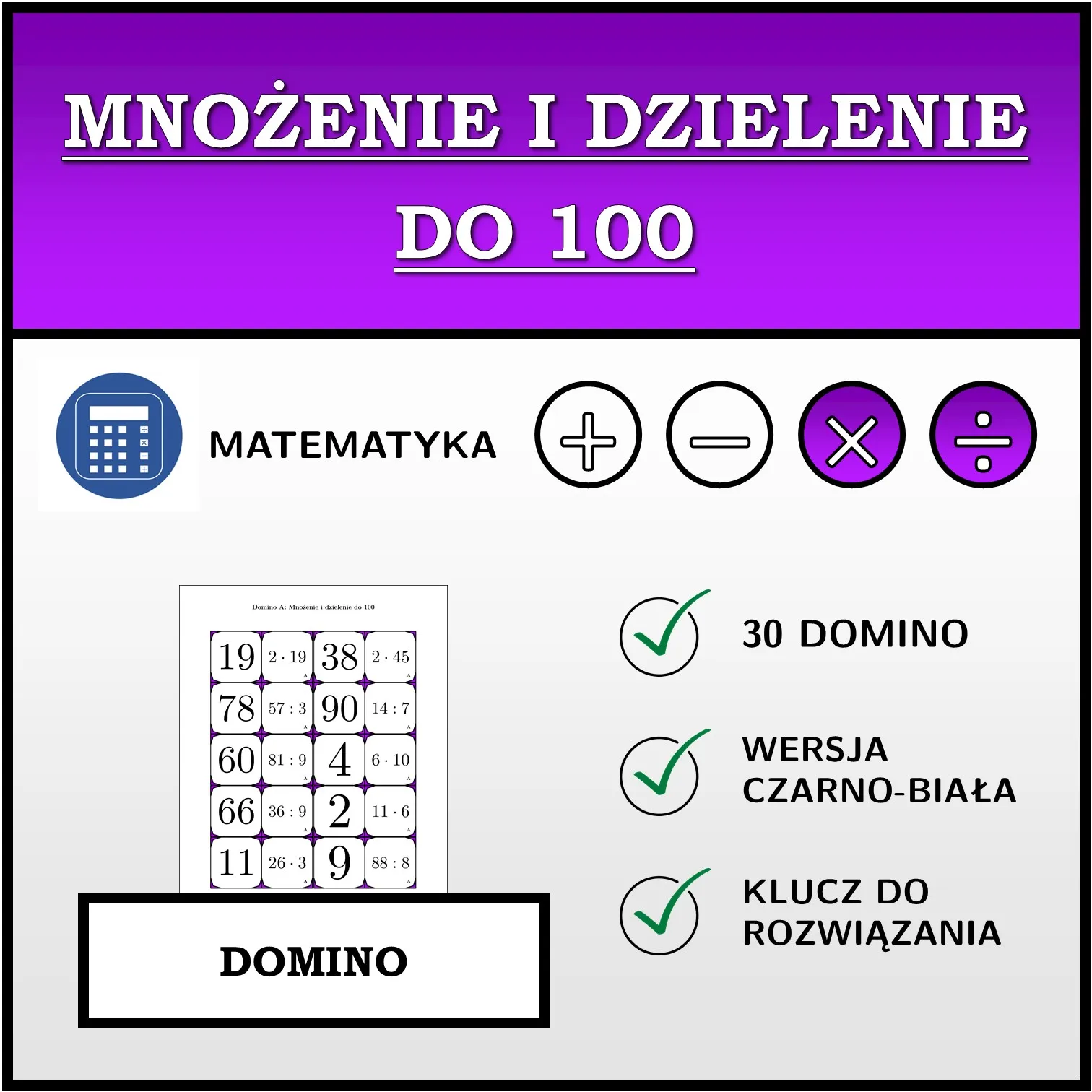 Domino: Mnożenie i dzielenie do 100