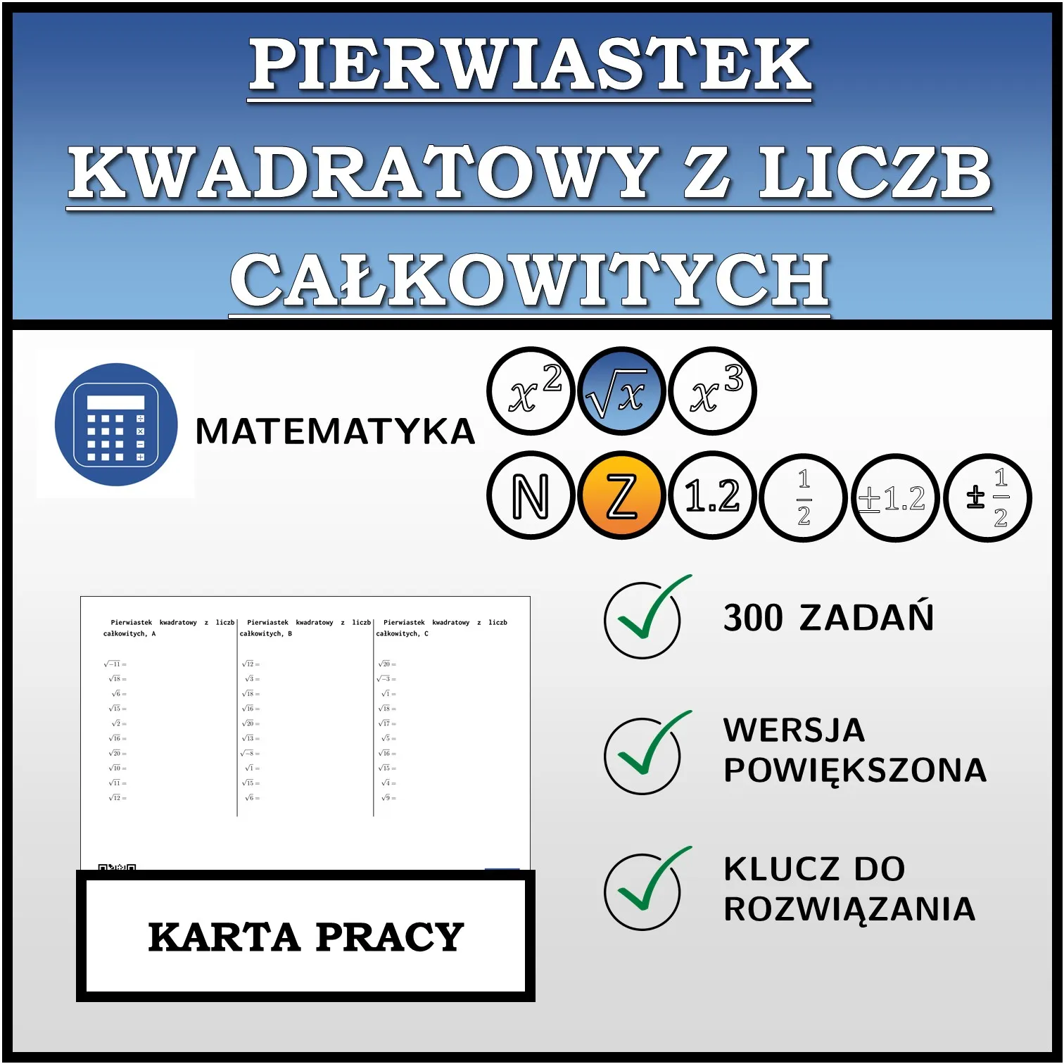 Karta pracy: Pierwiastek kwadratowy z liczb całkowitych