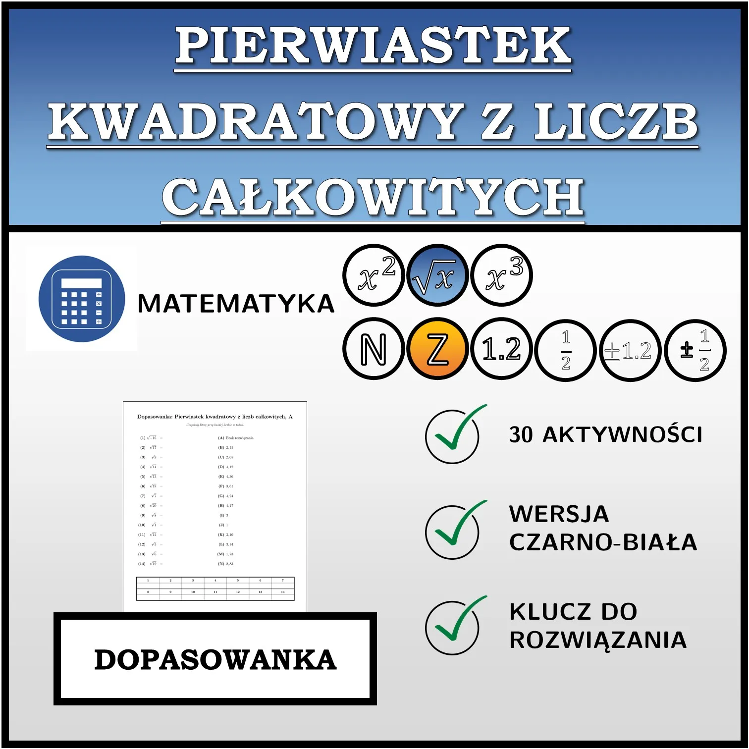 Dopasowanka: Pierwiastek kwadratowy z liczb całkowitych
