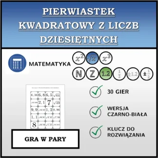 Gra w pary: Pierwiastek kwadratowy z liczb dziesiętnych