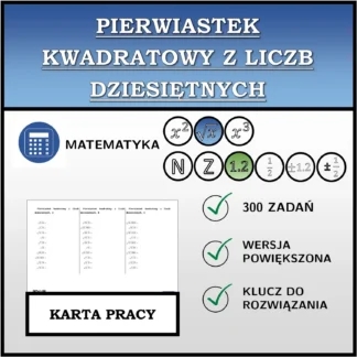 Karta pracy: Pierwiastek kwadratowy z liczb dziesiętnych