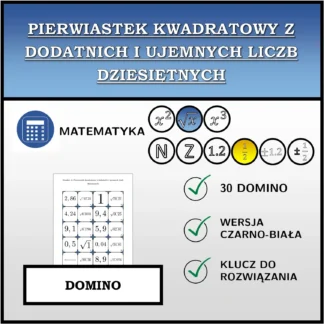 Domino: Pierwiastek kwadratowy z dodatnich i ujemnych liczb dziesiętnych