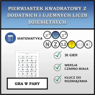 Gra w pary: Pierwiastek kwadratowy z dodatnich i ujemnych liczb dziesiętnych