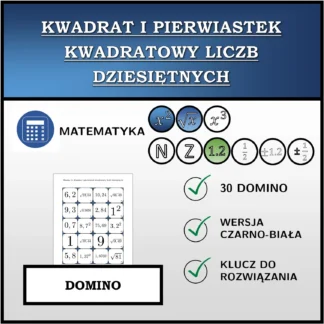 Domino: Kwadrat i pierwiastek kwadratowy liczb dziesiętnych