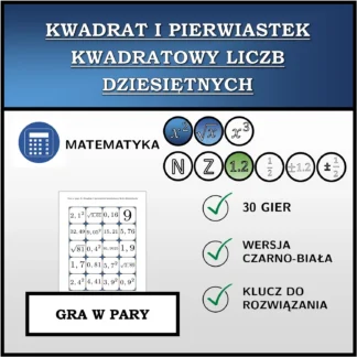 Gra w pary: Kwadrat i pierwiastek kwadratowy liczb dziesiętnych