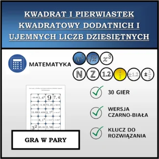 Gra w pary: Kwadrat i pierwiastek kwadratowy dodatnich i ujemnych liczb dziesiętnych