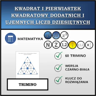 Trimino: Kwadrat i pierwiastek kwadratowy dodatnich i ujemnych liczb dziesiętnych